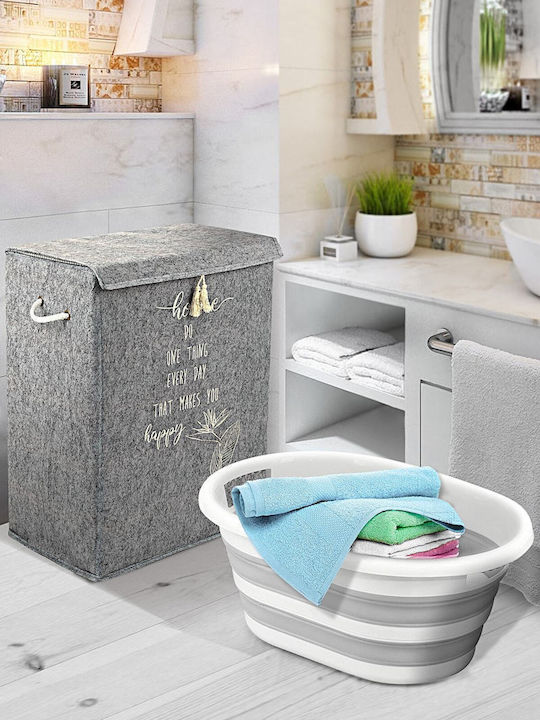 SteweHome Set Plastic Collapsible Laundry Baskets with Lid Grey