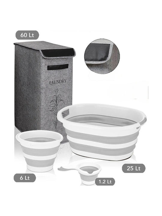 SteweHome Set Coșuri de Rufe Textile Pliabile 25l cu Capac Gri