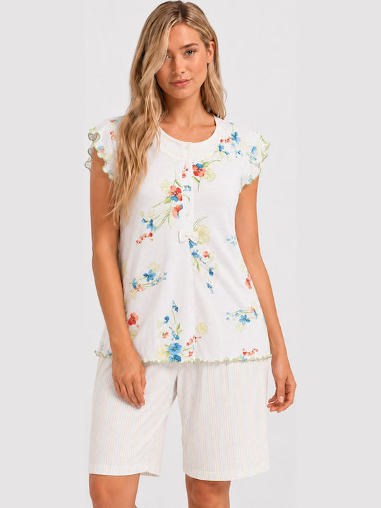 Koyote Koyote Sommer Damen Schlafanzug Set Baumwollene Weiß
