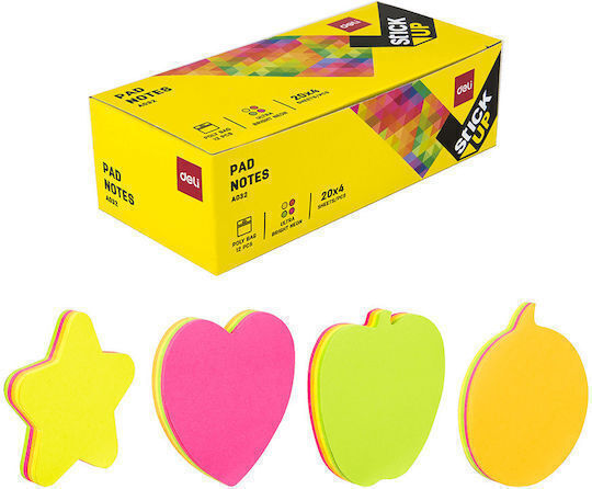 Deli Display Full Memo Pads Stickers Shapes 4 Designs 80 Sheets 76x76mm Stick Up