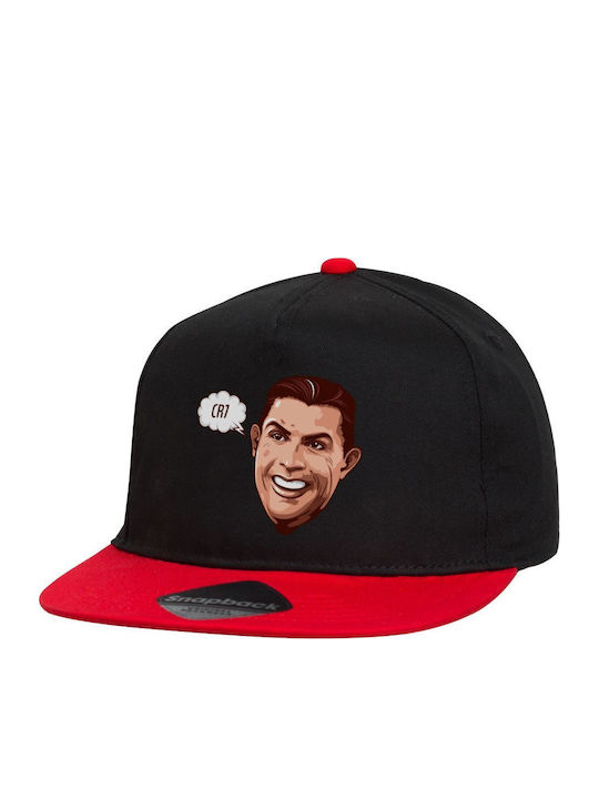 Cristiano Ronaldo Flat Snapback Cap Black Red 100% Cotton Unisex One Size