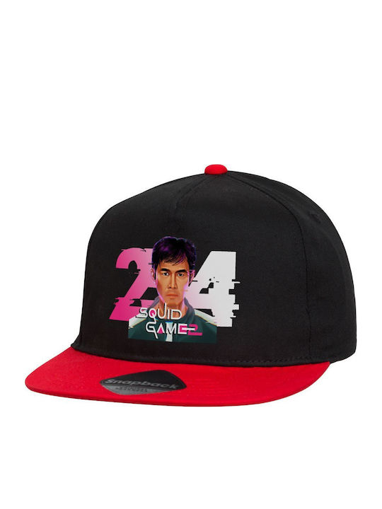 Squid Game 456 Gi-hun Flat Snapback Cap Black Red 100% Cotton Unisex One Size