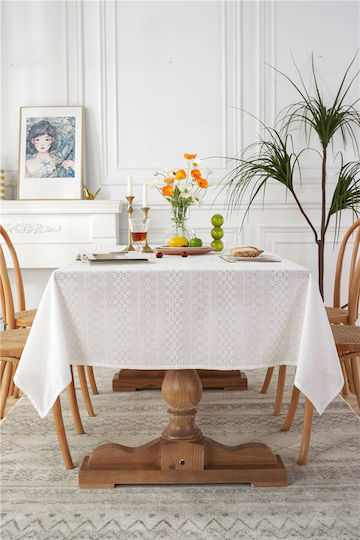 FRIPIA Cotton Tablecloth With White Embroidery 120x180cm