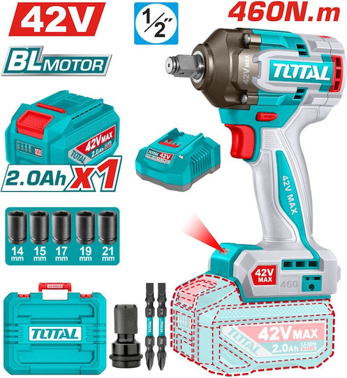 Total Безчетков Акумулаторен Гайковерт 42V с Гнездо 1/2" и 1/4"