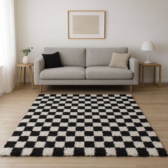 Zottelig Wohnzimmer Teppich Rechteckig Ecru-Schwarz 120x170cm