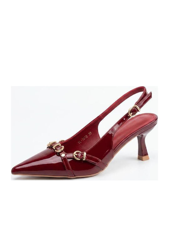 Pointed Toe Heels with Strap & Medium Heel Burgundy