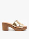 Damen Pantoletten mit Chunky Hoch Absatz in Gold Farbe