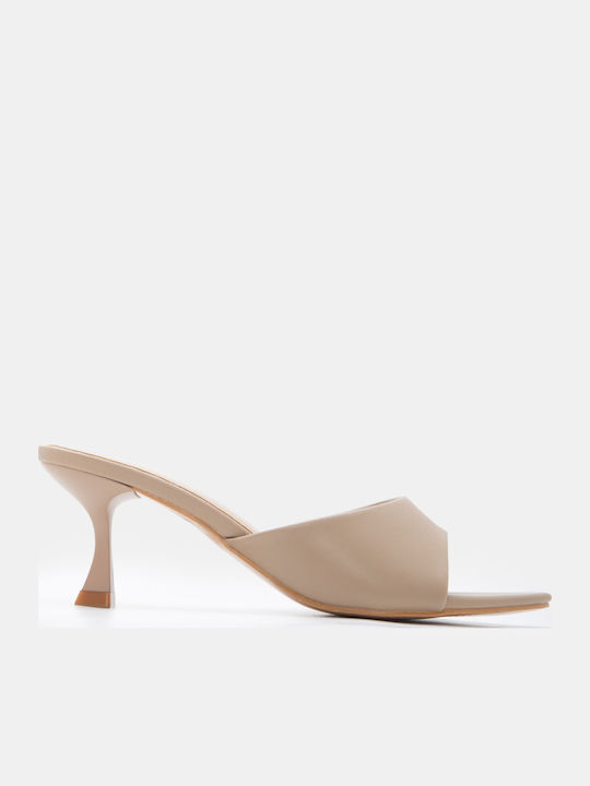 Mules With Low Heel In Beige Colour