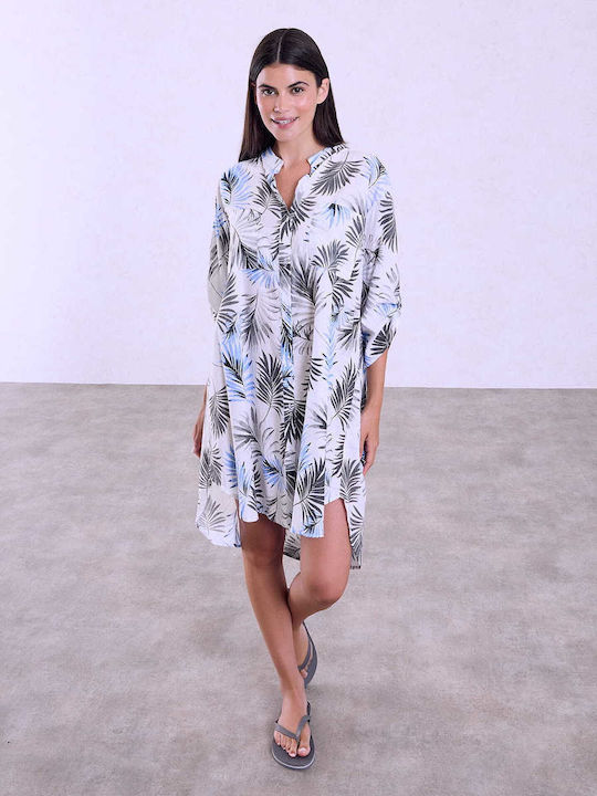 Celestino Women's Printed Caftan Shirt Pockets Loose Fit Dark Grey