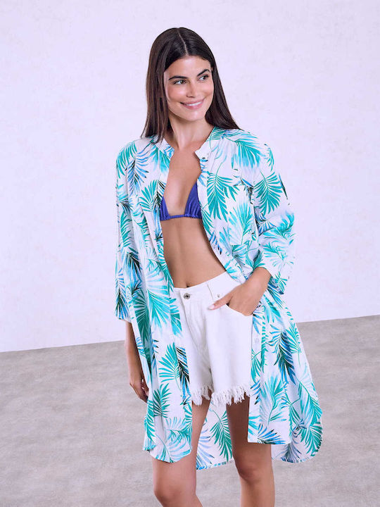 Celestino Women's Printed Caftan Shirt With Poc...