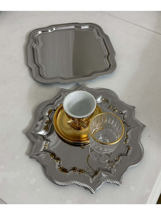 Stewehome Set of 2 Presentation Trays Stainless Steel Wavy Square Daisy Design 24x24 Cm