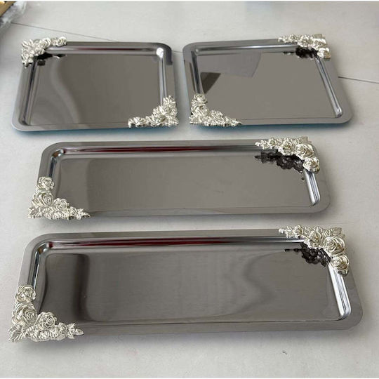 Stewehome Set 4 Stücke Serviertabletts Präsentation Edelstahl Zubehör Quadrat Form 33x13 cm