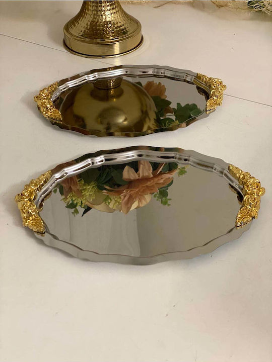 Stewehome Set of 2 Oval Serving Presentation Trays Stainless Steel Thick Handles Silver 20x25 Cm