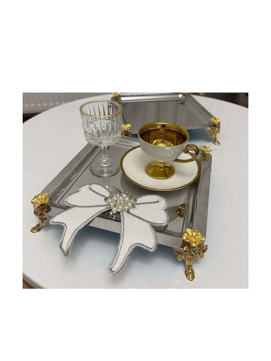 Stewehome Set of 6 Stainless Steel Square Serving Pieces Model with Legs Japanese Decorative Rose 22 Cm