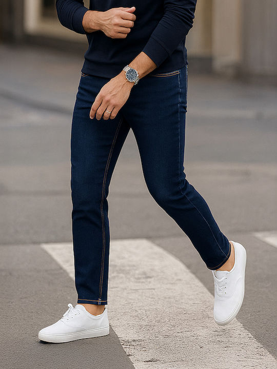 Men's Elastic Jeans Pants with Slim Fit Blue