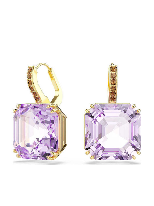 Swarovski Σκουλαρίκια Επιχρυσωμένα με Πέτρες Μωβ