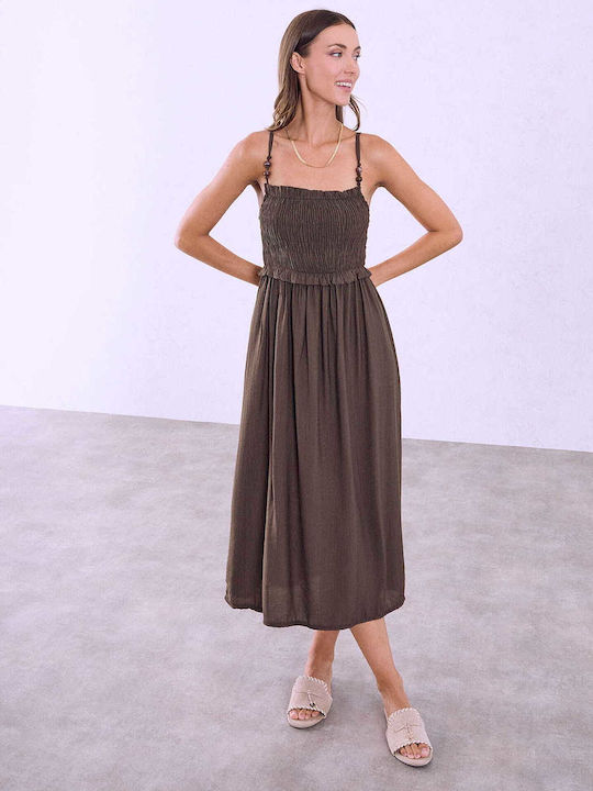 Celestino Women's Midi Dress Smocked Dark Brown