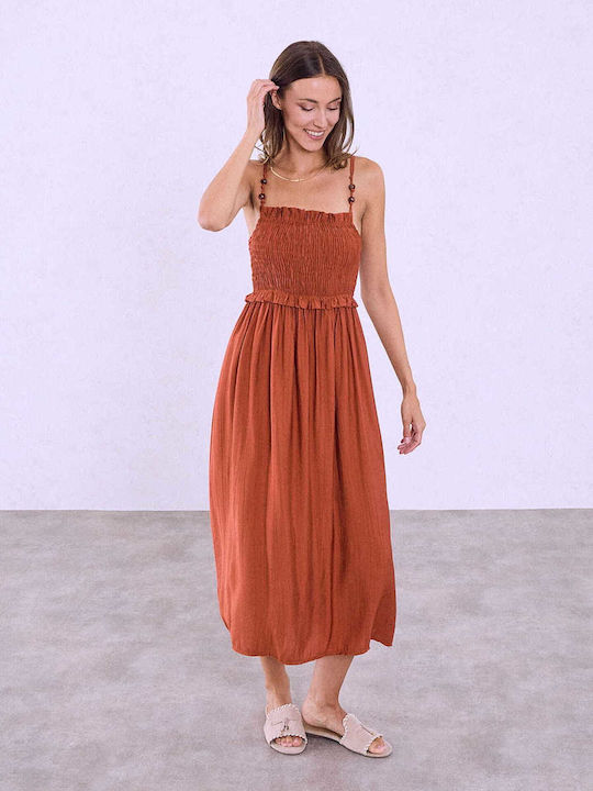 Celestino Women's Midi Dress Smocked Rust