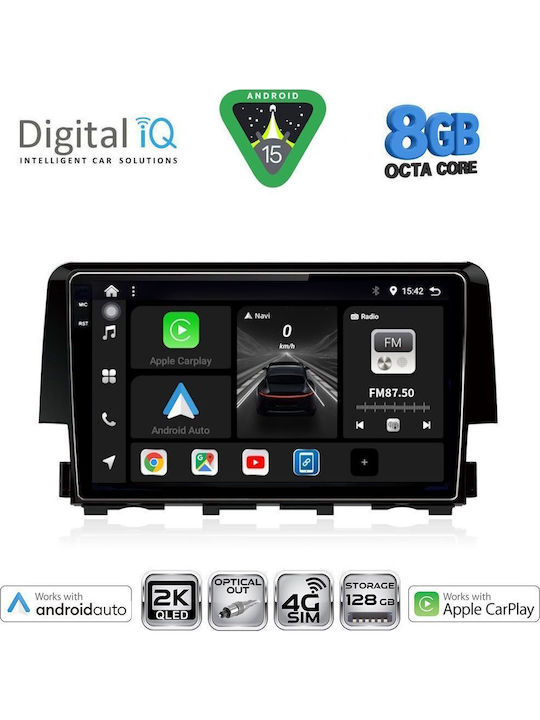 Digital IQ Car Audio System for Honda Civic 2016-2021 Bluetooth USB WiFi GPS Apple CarPlay Android Auto with 9" Touch Screen