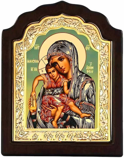 Panagia Axion Esti Silver Icon Wood Locally Gilded 33x25 Cm