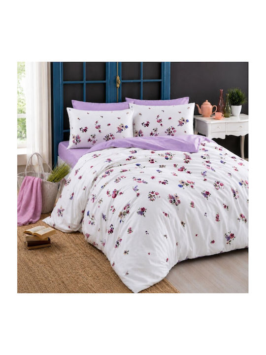 Tac Set Huse Pentru Pilote 160x220cm Simplu Cu Față De Pernă & 1 Cearceaf Lila