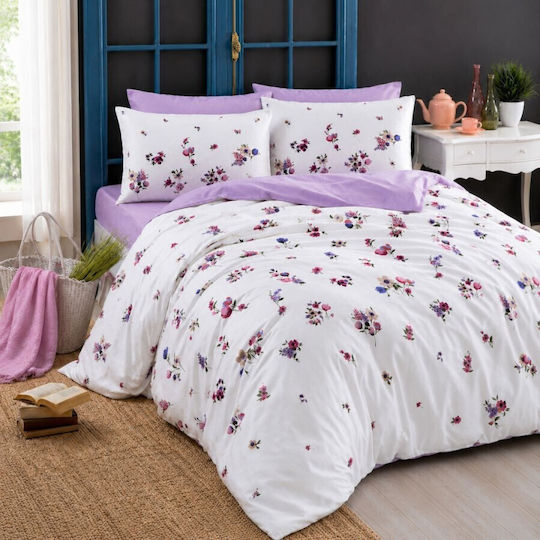 Tac Set Huse Pentru Pilote 160x220cm Simplă Cu Față De Pernă & 1 Cearșaf Lila