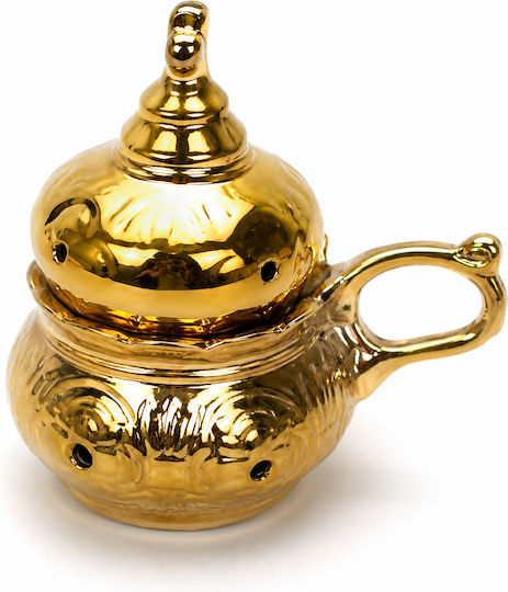 Keramisches Weihrauchfass Gold Orthodoxes Deckelgriff 11x10cm