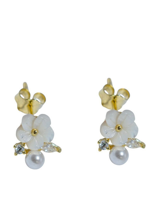 Gatsa Stud Earrings Made of Gold Plated Silver with Stones & Pearls
