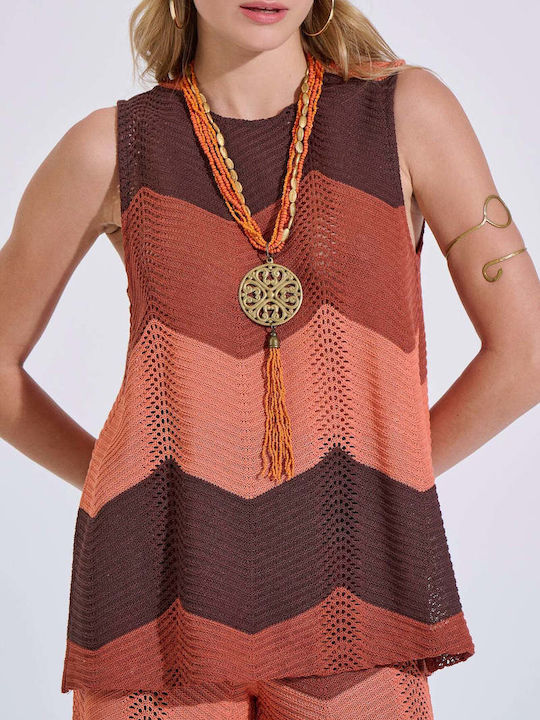 Women's Sleeveless Striped Orange Blouse