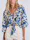 Long Sleeve Women's Shirt Blue Floral