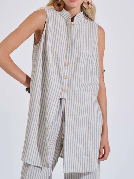 Sleeveless Women's Linen Shirt Siel Striped
