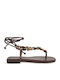 Leather Women's Flat Sandals Brown