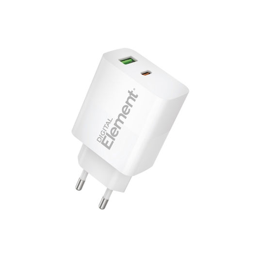 Element Charger Without Cable GaN with USB-A Port and USB-C Port 30W Power Delivery White (CH-200)