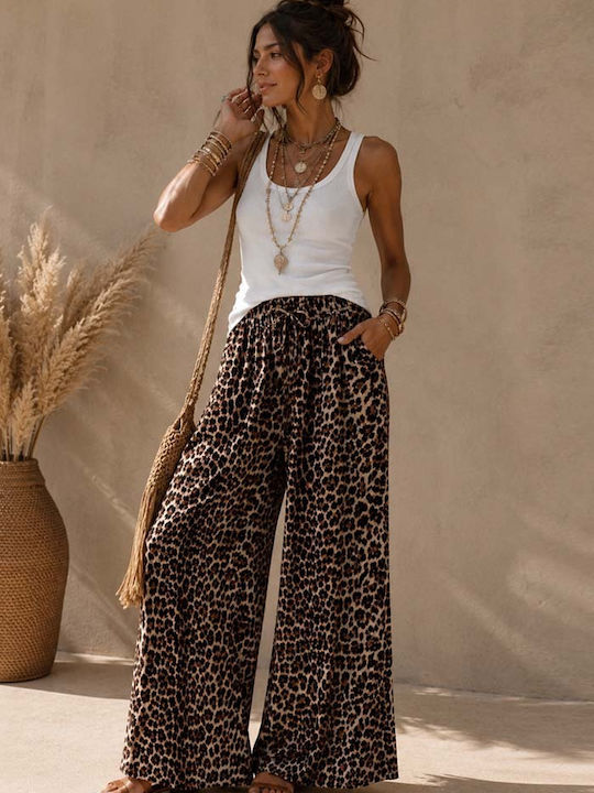 Women's Satin Pantaloons with Elastic Band in Loose Fit Leopard Leopard