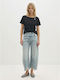 Blugi Damă Talie Înaltă Croială Relaxată 22POLLINA-Light Blue Denim