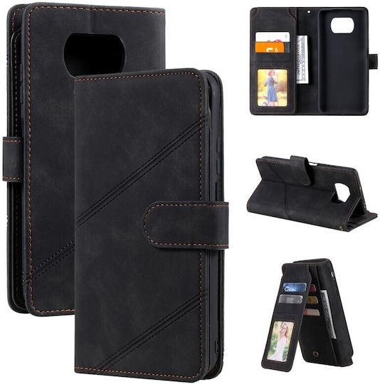 Two Lines Mobile Phone Case Wallet Black Xiaomi Poco X3 NFC/X3 Pro