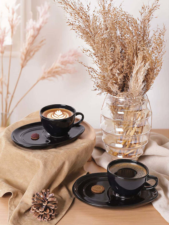 SteweHome Set Ceramic Black Coffee Cups 215ml 4 Pieces
