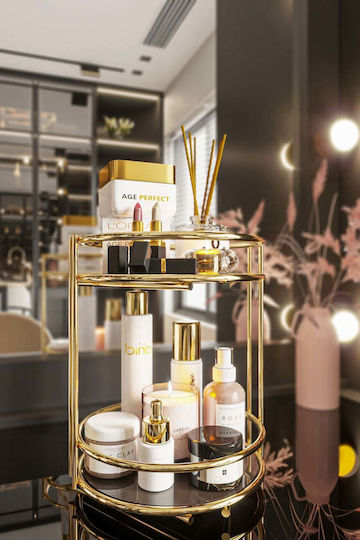 SteweHome Mehrzweck Badezimmer Schmuck Organizer Metall Set 2 Stücke 2 Ebenen Servierteller Gold Gold 27 Cm