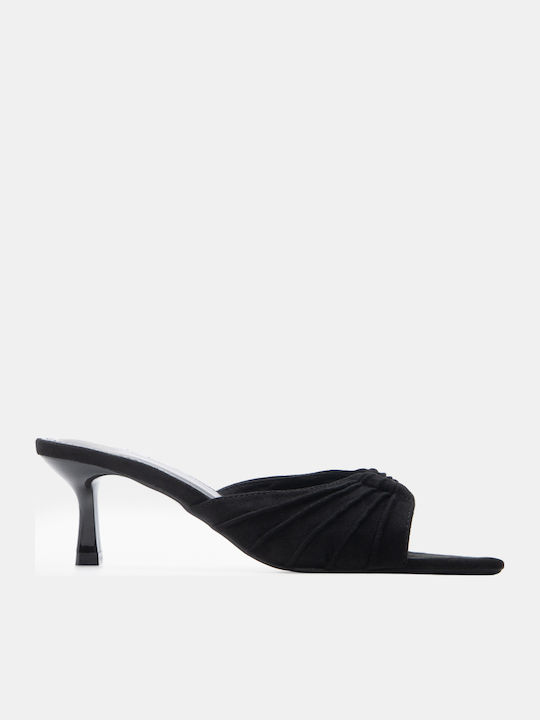 Luigi Suede Mules With Low Heel In Black Colour