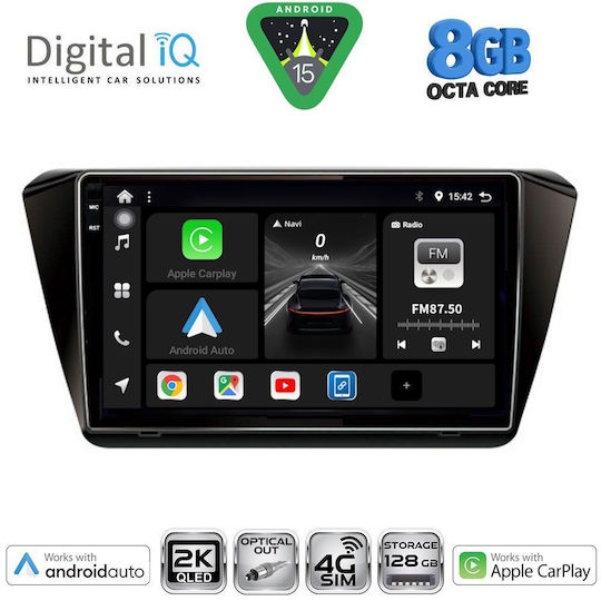 Digital IQ Car Audio System for Skoda Superb 2015-2023 with Clima (Bluetooth/USB/WiFi/GPS/Apple CarPlay/Android Auto) with 10" Touch Screen