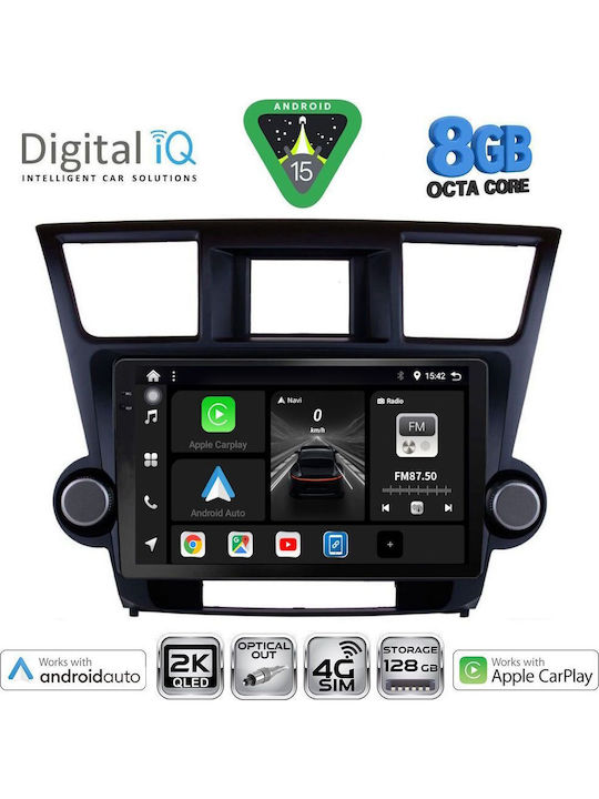 Digital IQ Car Audio System for Toyota Highlander 2008-2015 Bluetooth USB WiFi GPS Apple CarPlay Android Auto with 10" Touch Screen