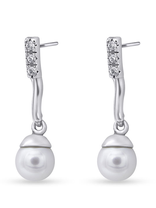 Ortaxidis White Gold 14K Dangle Earrings with Stones & Pearls
