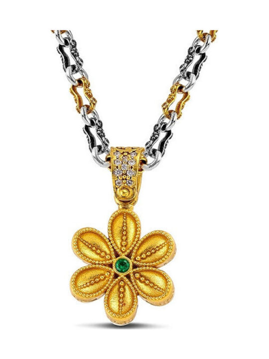 Dimitrios Exclusive Necklace With Flower Design In Gold Plated Silver Green