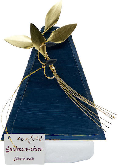 Epilekton-art 02-590 Handmade Tabletop Decor Triangle Large Blue 4 Leaves Olive Gold 12x10