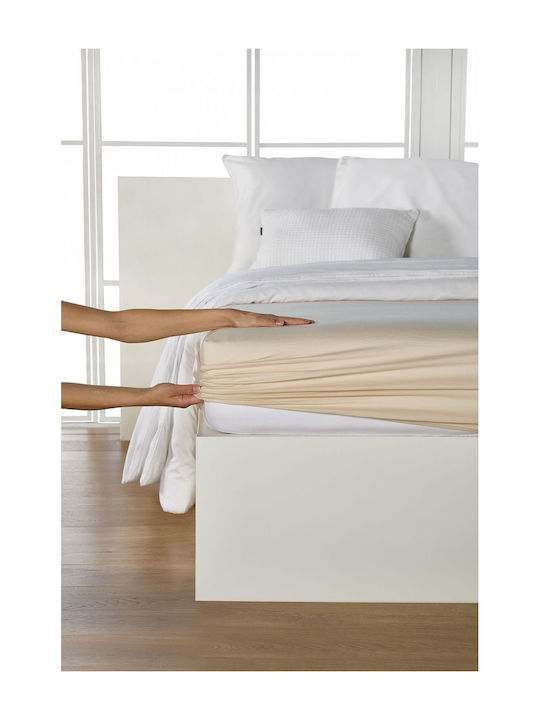 Living Home Super-Double Bed Sheet With Rubber Hugger 160x200+30cm Sand