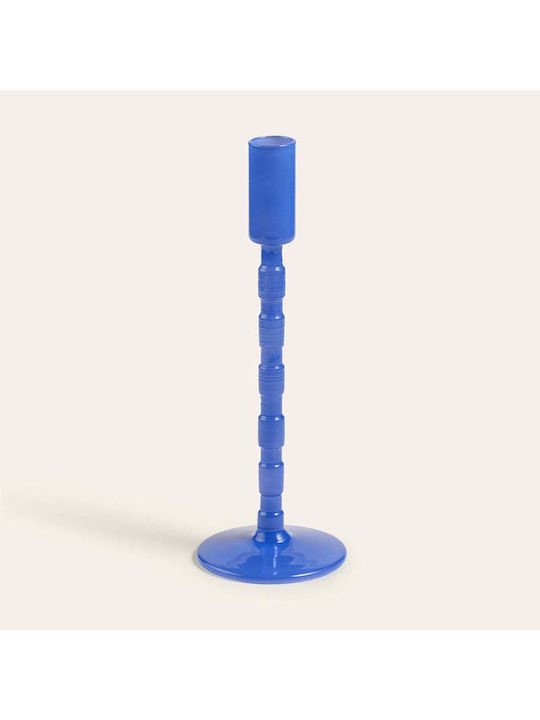 SteweHome Glass Candle Holder In Blue Colour 9x25x9cm