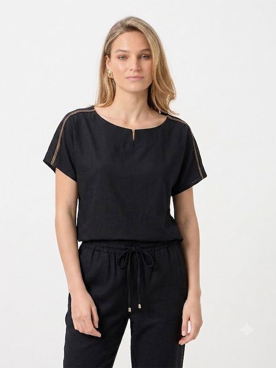Passager Women's Short Sleeve Black Blouse