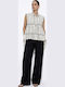 Women's Cotton Blouse with V-Neckline Striped Sand Stripes