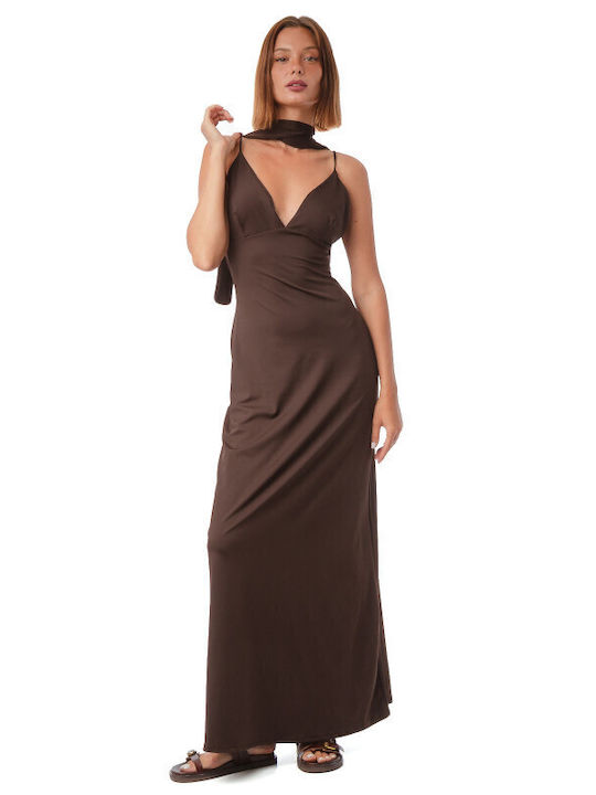 Silia D Sommer Maxi Abend Kleid Slip Dress Braun