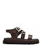 Δερμάτινα Γυναικεία Σανδάλια Flatforms Καφέ